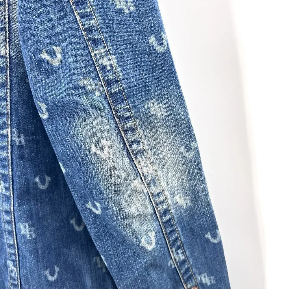 True Religion Monogram Blue Denim Trucker Jacket Mens Size XL